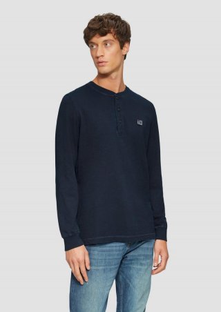 s.Oliver Langarmshirt mit Henley-Ausschnitt und Garment Dye - navy