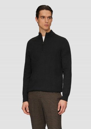 s.Oliver Strickpullover mit Troyer-Kragen und Seide - schwarz