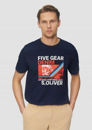s.Oliver Baumwoll-T-Shirt mit Frontprint - tiefblau
