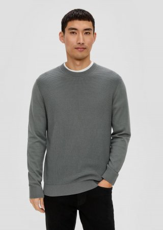 s.Oliver Strickpullover mit Waffelpiqué-Muster - grau meliert