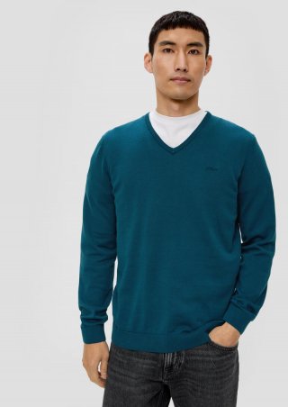 s.Oliver Strickpullover mit V-Ausschnitt - dunkles türkis