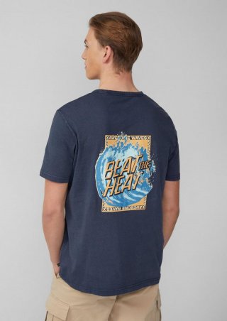 s.Oliver Gewaschenes T-Shirt mit Front- und Rückenprint - tiefblau