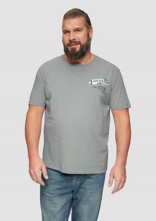 s.Oliver Baumwoll-T-Shirt mit Frontprint und Flammgarnstruktur - schiefergrau