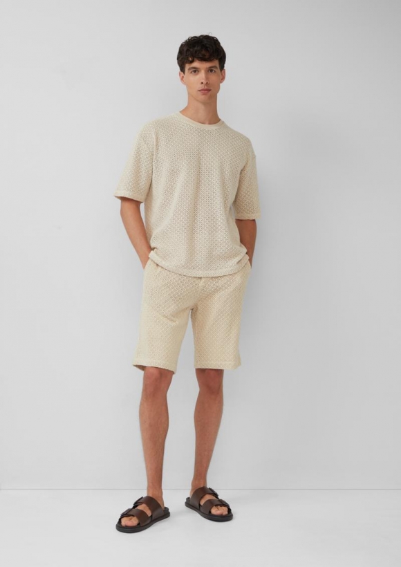 s.Oliver Häkel-Shorts im Relaxed Fit aus Baumwolle - helles sand