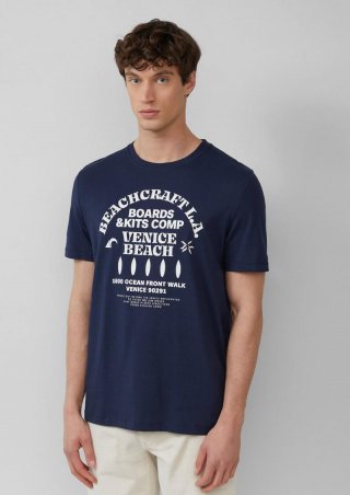 s.Oliver Baumwoll-T-Shirt mit Crewneck und Artwork - tiefblau