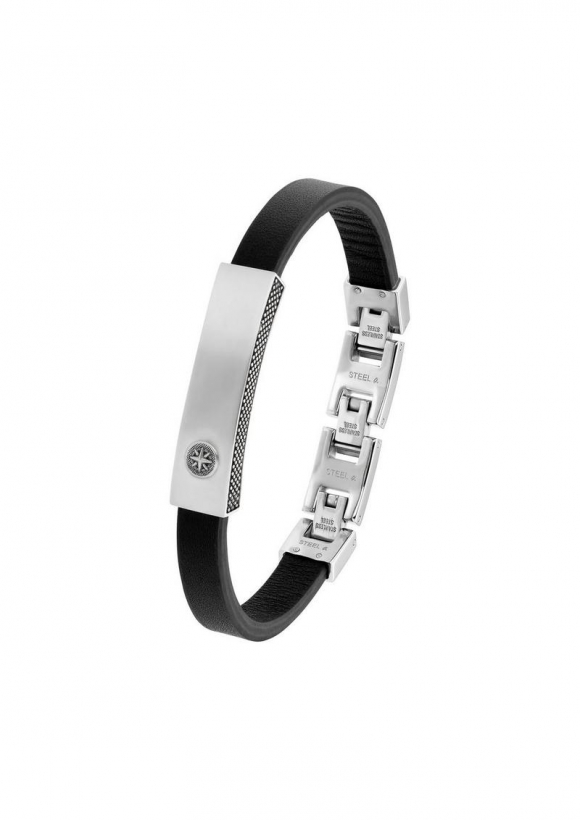 s.Oliver Lederarmband mit gravierbarer Platte - schwarz