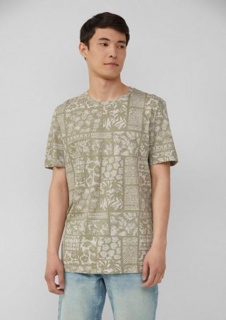 s.Oliver Baumwoll-T-Shirt mit All-over-Print - helles olivgrün