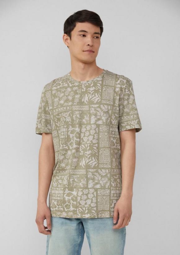 s.Oliver Baumwoll-T-Shirt mit All-over-Print - helles olivgrün