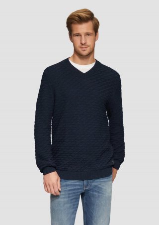 s.Oliver Strukturierter Pullover mit V-Ausschnitt - navy