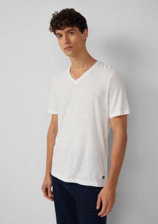 s.Oliver T-Shirt aus Baumwolle mit V-Ausschnitt - weiß