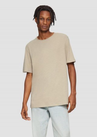 s.Oliver Baumwollshirt mit Rollkante und Flammgarnstruktur - beige