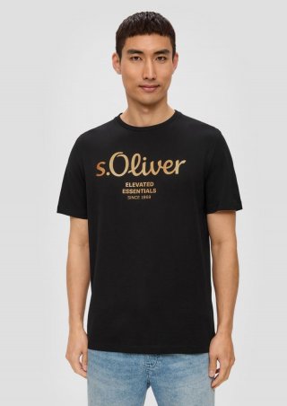 s.Oliver T-Shirt aus Baumwolle mit Label-Print - schwarz