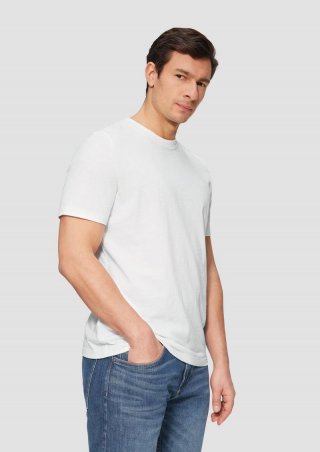 s.Oliver T-Shirt mit Flammgarnstruktur und Logo-Print - weiß