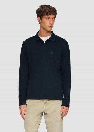 s.Oliver Softes Langarm-Poloshirt mit Brusttasche - navy