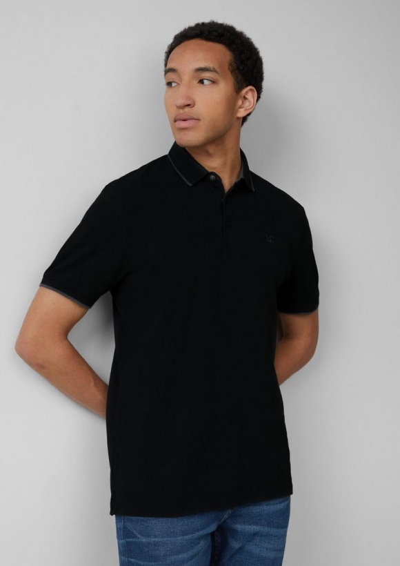 s.Oliver Sportives Piqué-Poloshirt mit Kontrast-Details - schwarz