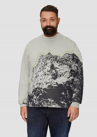 s.Oliver Strickpullover mit Jacquard-Artwork - grau meliert