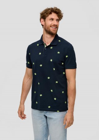 s.Oliver Poloshirt mit All-over-Print und Kontrast-Details - navy