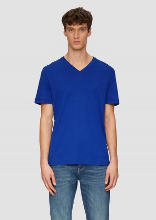 s.Oliver T-Shirt mit V-Ausschnitt und Logo-Print - ozeanblau