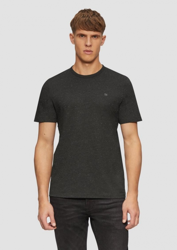 s.Oliver Kurzärmeliges Crew-Neck-Shirt mit Logo - dunkelgrau