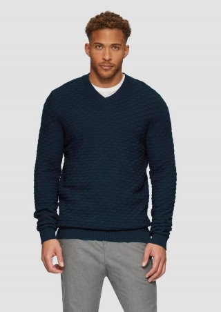 s.Oliver Strukturierter Pullover mit V-Ausschnitt - navy