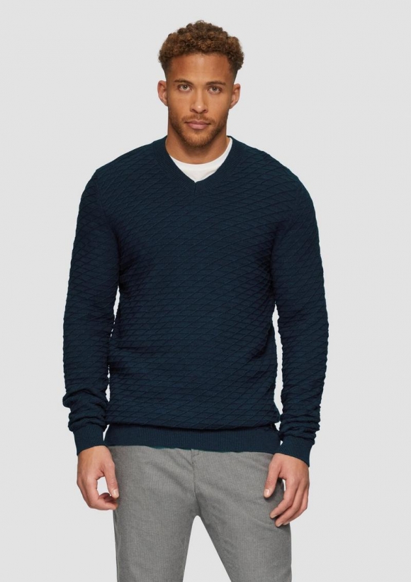 s.Oliver Strukturierter Pullover mit V-Ausschnitt - navy