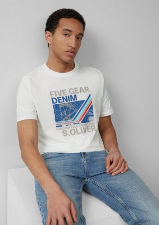 s.Oliver Baumwoll-T-Shirt mit Frontprint - weiß