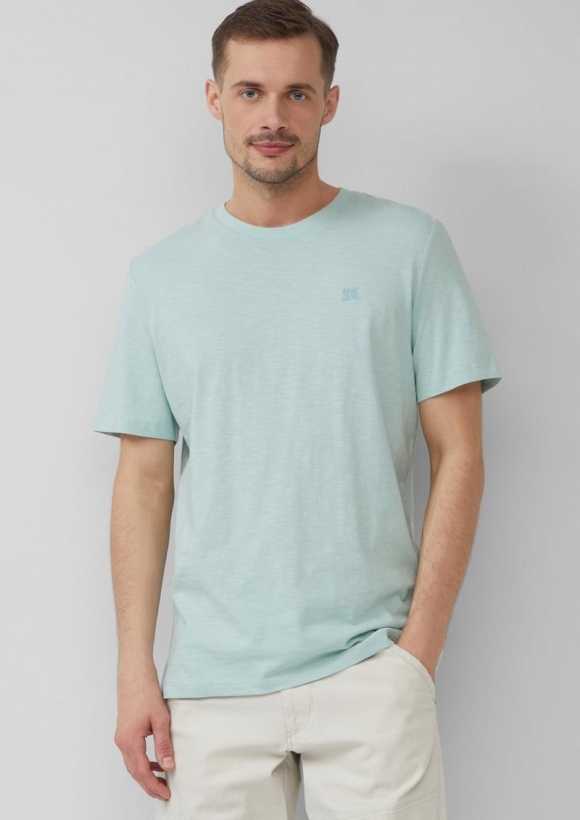 s.Oliver T-Shirt mit Flammgarnstruktur und Logo-Print - ozeangrün