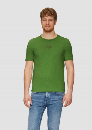 s.Oliver Logo-Shirt mit Rollkante und Flammgarnstruktur - bambusgrün