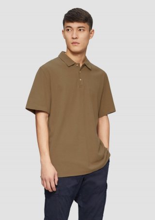 s.Oliver Poloshirt mit Waffelstruktur und Logo-Patch - sandstein