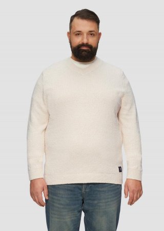 s.Oliver Strukturierter Baumwollpullover mit V-Ausschnitt - helles sand