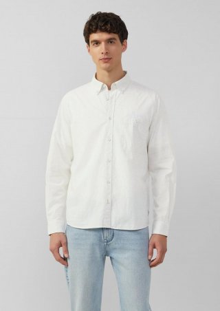 s.Oliver Regular Fit: Meliertes Baumwoll-Hemd mit Button-Down-Kragen - weiß