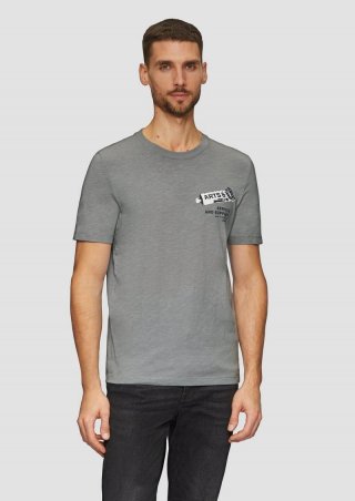 s.Oliver Baumwoll-T-Shirt mit Frontprint und Flammgarnstruktur - schiefergrau