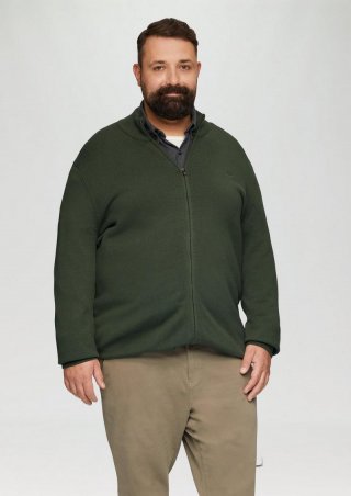 s.Oliver Strickjacke mit Stehkragen und Logo-Detail - olivgrün