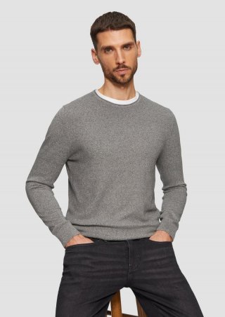 s.Oliver Strickpullover mit Strukturmix und Logo-Patch - schiefergrau