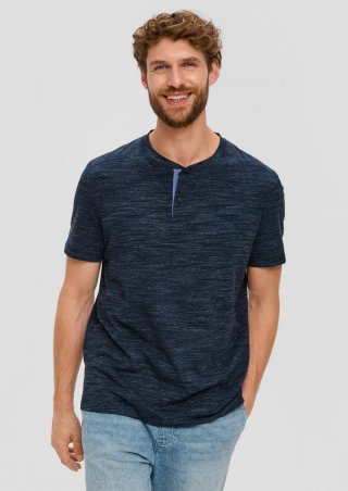 s.Oliver Meliertes T-Shirt mit Henley-Ausschnitt - navy