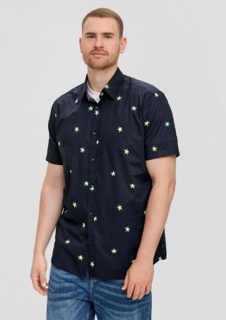 s.Oliver Gemustertes Kurzarmhemd aus Baumwollstretch - navy