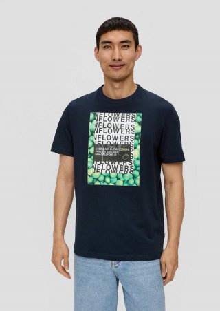 s.Oliver Baumwoll-T-Shirt mit Crew Neck und Frontprint - navy