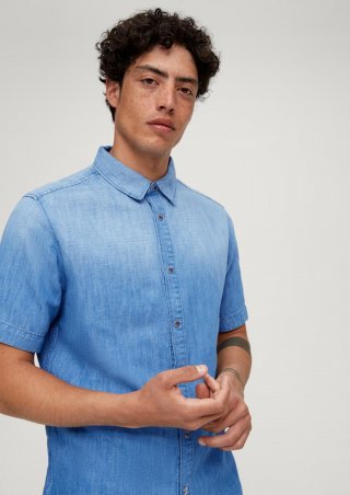 s.Oliver Slim: Hemd aus Leinenmix - blau