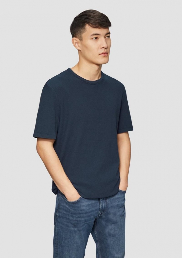 s.Oliver T-Shirt aus Baumwolle mit Waffelstruktur - tiefblau