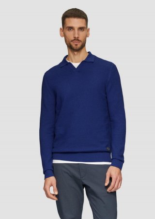 s.Oliver Strukturierter Strickpullover mit Polokragen - ozeanblau