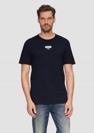 s.Oliver Logo-Shirt mit Rollkante und Flammgarnstruktur - navy