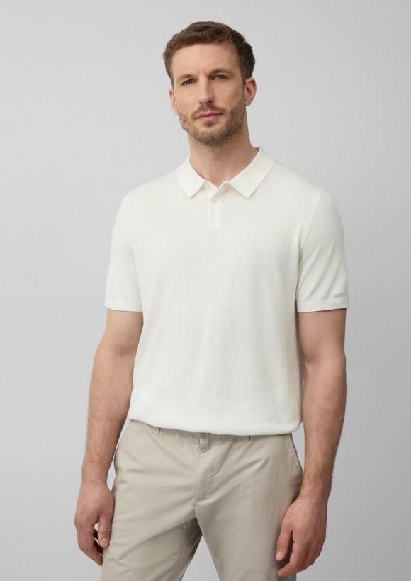 s.Oliver Weiches Strick-Poloshirt aus Baumwoll-Seidenmix - weiß