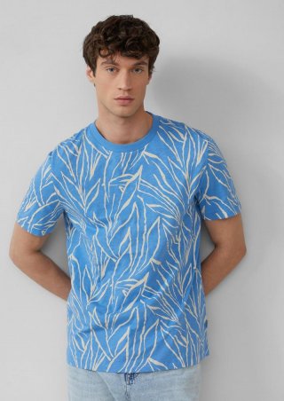 s.Oliver Baumwollshirt mit Print und Flammgarnstruktur - royalblau