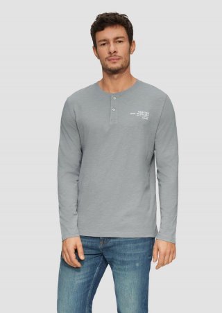 s.Oliver Henley-Shirt mit Flammgarnstruktur und Stickerei - schiefergrau