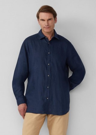 s.Oliver Regular Fit: Langarmhemd aus Leinen - tiefblau