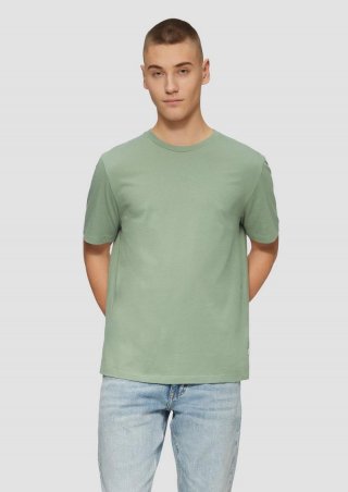 s.Oliver Basic Rundhals T-Shirt mit Logo-Druck - salbeigrün
