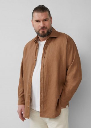 s.Oliver Regular Fit: Langarmhemd aus Leinen - sandstein