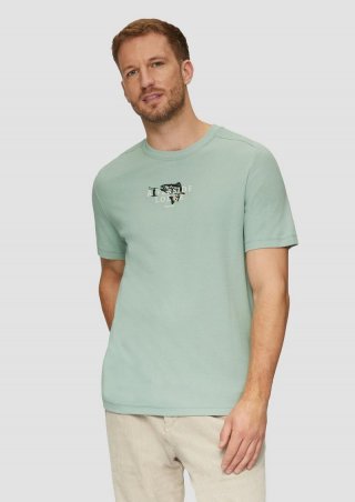 s.Oliver T-Shirt mit Stickerei aus Waffeljersey - salbeigrün