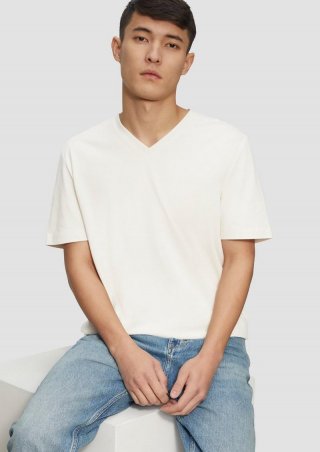 s.Oliver Baumwoll-T-Shirt mit Logo-Print - wollweiß