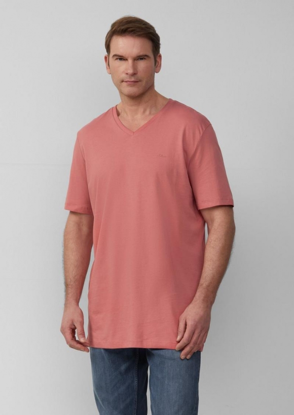 s.Oliver T-Shirt mit V-Ausschnitt und Logo-Stickerei - pfirsich